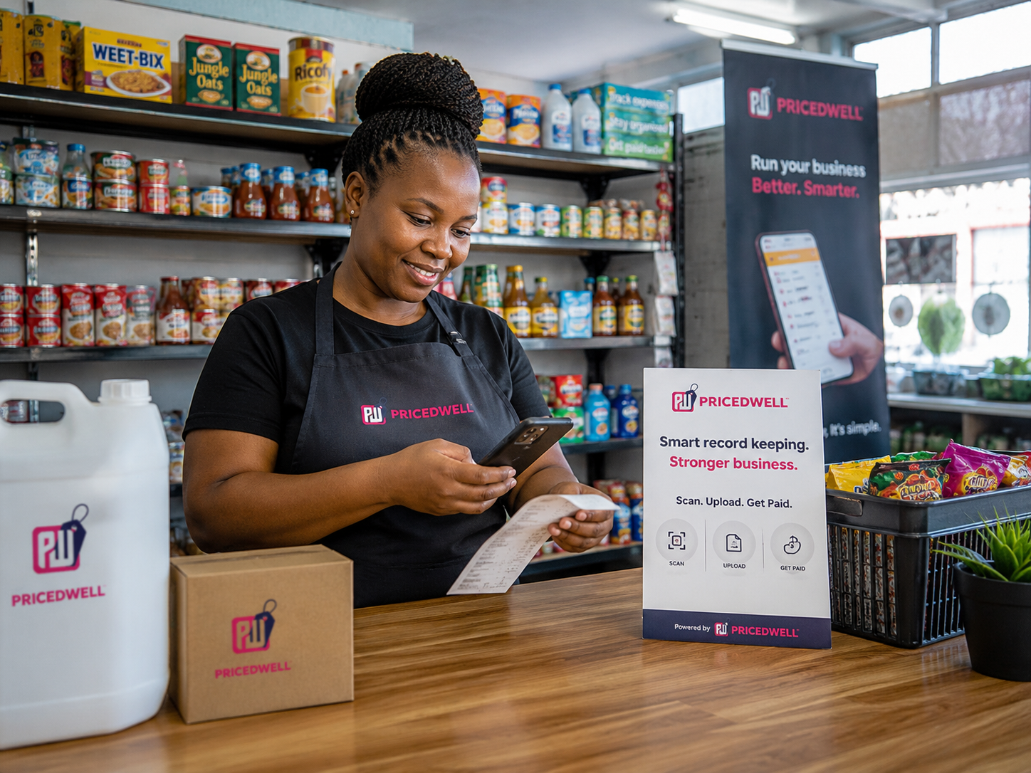 Pricedwell store owner using the platform in her shop
